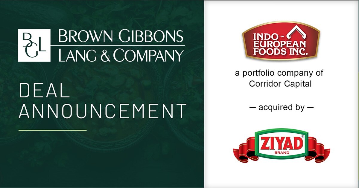 BGL Announces the Sale of Indo~European Foods, a portfolio company of Corridor Capital, to Ziyad Brothers