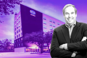 Ray Washburne super imposed over image of Tru by Hilton Dallas Market Center hotel.